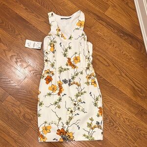 Zara Floral Midi Dress - White and Orange